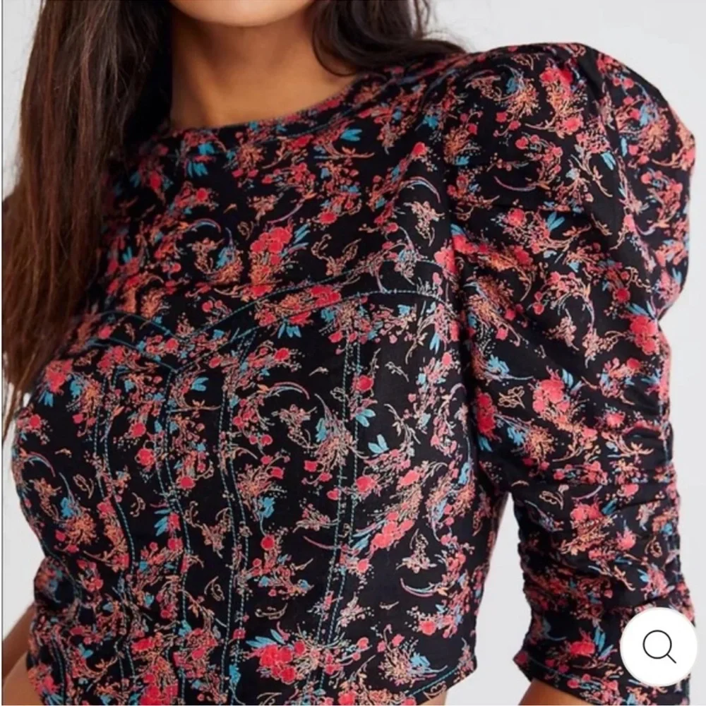 NWT Free People Monica Cotton Floral Print Corset-Inspired Crop Top XS